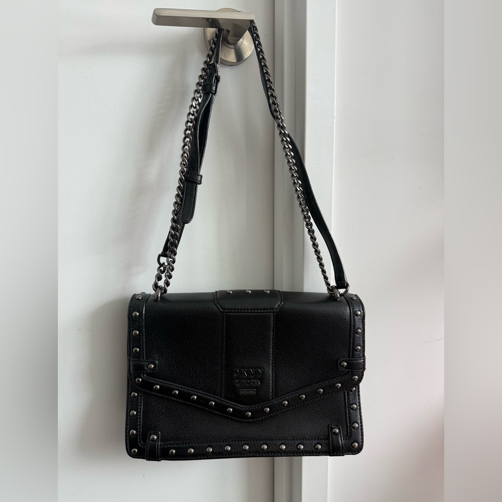 DKNY Black Crossbody Bag with Silver Accents